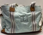 Pottery Barn Kids Canvas Leather Weekender Travel Diaper Bag Monogram L Teal