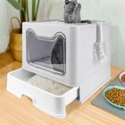 Xxl Large Space Foldable Cat Litter Box With Front Entry   Top Exit   Slide Tray