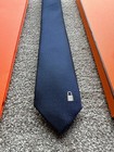 Herm  s Paris Navy Blue Micro H Jacquard Silk Tie Kelly Lock Cadenas Padlock