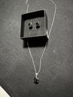 Bbj Sterling Silver 925 Black Spinel Pendant Necklace With Stud Earrings Set