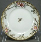 Set Of 6 Nippon Hand Painted Pink Wild Roses   Gold Beaded Bread Plates