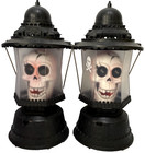 Light Up Skull Lantern Battery Operated All Hallows Eve Halloween Lot Of 2 Vtg