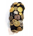Antique Button Collection     39 Unique Buttons Mounted On Arm Sweatband  Vintage