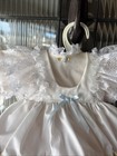 Vintage Baby Girls Party Dress Dusty White Pink Ruffled Lace Full Circle Fluffy