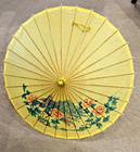 Vintage   Hand Painted Oriental Bamboo Rice Paper Umbrella Parasol   Wood Handle