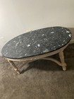 Beautiful Vintage Marble Top Victorian Style Wood Carved Oval Coffee Table
