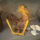 Antique Style Cast Iron Rooster Door Stay Yellow Brown Painted Freestanding