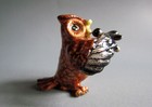 Set Of 4 Miniature Owls Bird Ceramic Figurine Animal Musical Band Decor Gift Brn