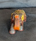 Vintage Cold Painted Brown Porcelain Floral Design Elephant Figurine Japan