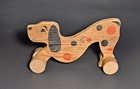 Vintage Wooden Pull Toy Dog On Wheels Spotted Beagle Dalmatian Wood Black Red