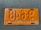 Rare 4 Digit 1947 Saskatchewan Canada License Plate Low Number Original