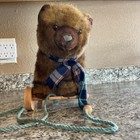 Vintage Teddy Bear Pull Toy 1986 Applause Wallace Berrie Stuffed Plush Wooden