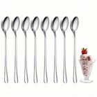 8 Pcs Long Handle Ice Tea Spoon Stainless Steel Kitchen Cocktail Stirring Spoons