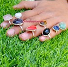 Coral   Mix Gemstone 925 Sterling Silver Plated Bezel Worry Rings Wholesale Lot 