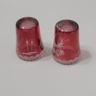 Two Vtg West Germany Cranberry Colored Glass Thimbles Etched Swan Bird Flower