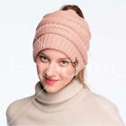 C c Exclusive Cc Beanie Tail Ponytail Messy Bun Solid Ribbed Knit Beanie Hat