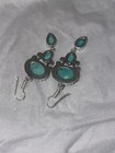 Natural Turquoise Native American Dangle Hook Earrings 925sterling 
