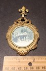 Antique French Brass Picture Frame Ornate Fleur De Lis Mini Round Depose France