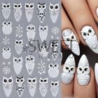 5d Embossed Owl Snowflake Nail Art Stickers Self Adhesive Christmas 5w38 Nh27
