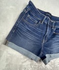 Aeropostale Women   s High Rise Midi Blue Denim Shorts Size 4 Stretch Cuffed Solid
