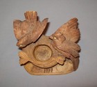 Old Vtg 19th C Folk Art Carved Wooden Bird Figures With Birds Nest Match Holder