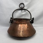Vintage Hammered Copper Kettle Pot Forged Iron Handle Dovetail Seam