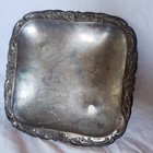 Antique Silver-plated Square Tray Hand-crafted Japan Ms Heart Hallmark Tarnished