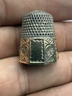 Antique Gold Band Sterling Silver Sewing Thimble Chased Flower Design - 5 6g