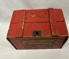 Vintage Child s Primitive Red Painted Wooden Toy Box W  17x9 With Name And Decal