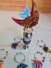 Glass Wine Bottle Stopper And  6  Wine Glass Charms  Glass Fish  Multicolor