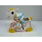 Vintage Ceramic Baby Boy Rocking Horse Planter Nursery Decor Pink Blue Yellow