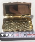 Vintage Dried Floral Trinket Box Pill Box Metal Tin Gold Tone Hinged Lid