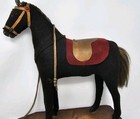 Antique Mohair Pull Toy Horse  4  Metal Wheels  Wood Base  Lead Rope  Thick Tail