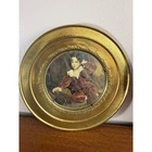 Vintage Brass Portrait Wall Art Set 2 Miss Bowles Red Boy England Victorian