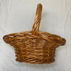 Vintage Xl Sturdy Handwoven Oval Willow Wicker Basket Twisted Handle Farmhouse
