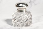 Brilliant Crystal Swirl Antique English Sterling Silver Paperweight Desk Inkwell