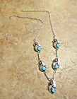 22  Joyful     Vintage Navajo Sterling Silver Turquoise   Coral Leaf Necklace