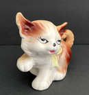 Vintage Adorable Kitschy Kitty Cat Figurine Ceramic Yellow Bow Made In Japan  L5