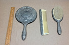 Vtg Vanity 3 Piece Set Silver Plate Hand Mirror Brush Comb Fancy Beauty Heavy