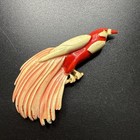 Vintage Figural Bird Brooch Red Cream Painted Metal Phoenix Bird Pin 2 5   