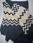 Black white Cream Handmade Crocheted Chevron Afghan Blanket Throw 86x64 Zig Zag
