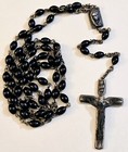 Antique Rosary Italy Crucifix Cross Catholic Necklace Black Silver Beads