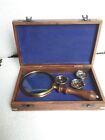 Antique Vintage Magnifying Glass Brass And Wooden Handle With 3 Keycahin Compass