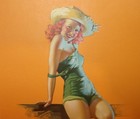 Vintage 1950s Brown   Bigelow Earl Moran Pin Up Print She s A Daisy 9x13