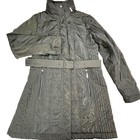 Michael Kors Trench Puffer Snow Jacket Belted Hidden Hood Dark Green Womens Sz M