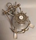 Antique Victorian Inkwell Nautical Glass   Metal Ship Wheel Anchor Oars Maritime
