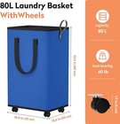 Collapsible Laundry Basket W wheels  80l  Blue  For Bathroom dorm bedroom