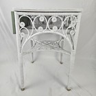 Vintage White Wicker End Table French Country Peacock Rattan Farmhouse Victorian