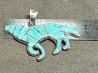 Sterling Silver Wolf Turquoise Inlay Designer Signed Southwest Pendant 