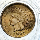 Encased Au unc Detail 1901 Repunched Date  Indian Cent Dearborn Boiler Compounds